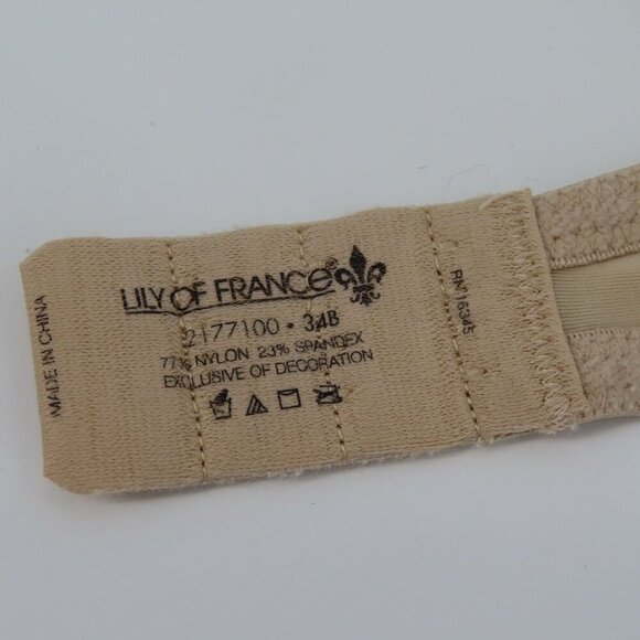 Lily of France 34B Solid Beige Your Perfect T Shirt Bra Rhinestone Wire Lined - Picture 11 of 13